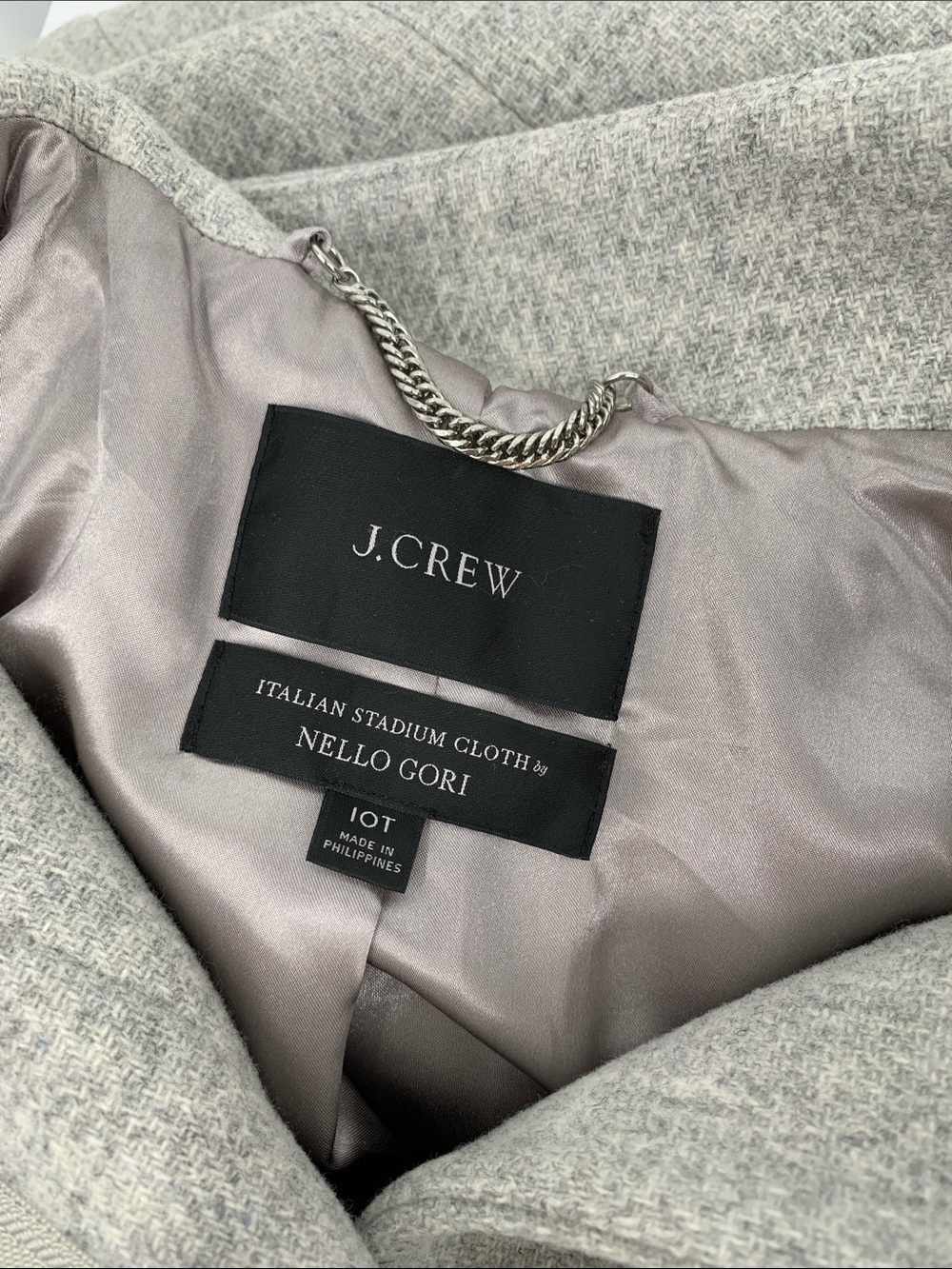 J Crew Cocoon Coat Italian stadium wool blend cloth zipper jacket gray 10 TALL - Picture 5 of 5